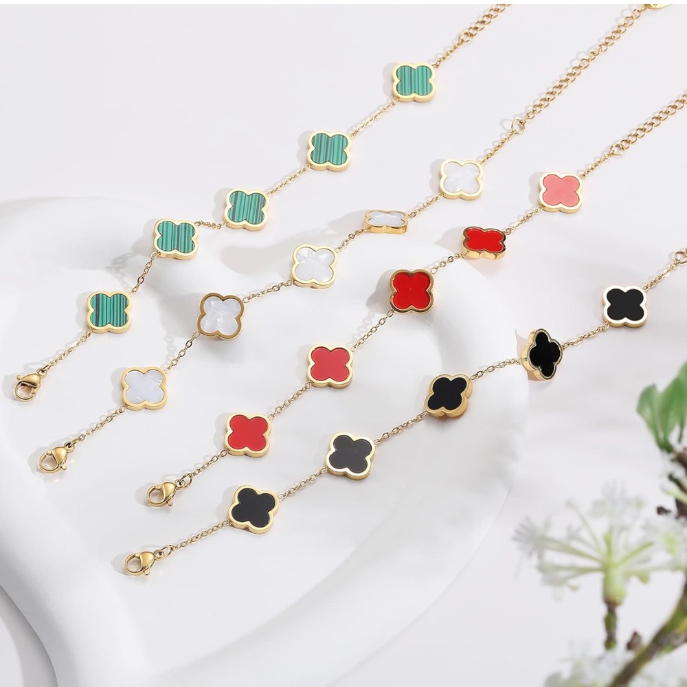 Elegant Gold and Multicolor Clover Bracelets